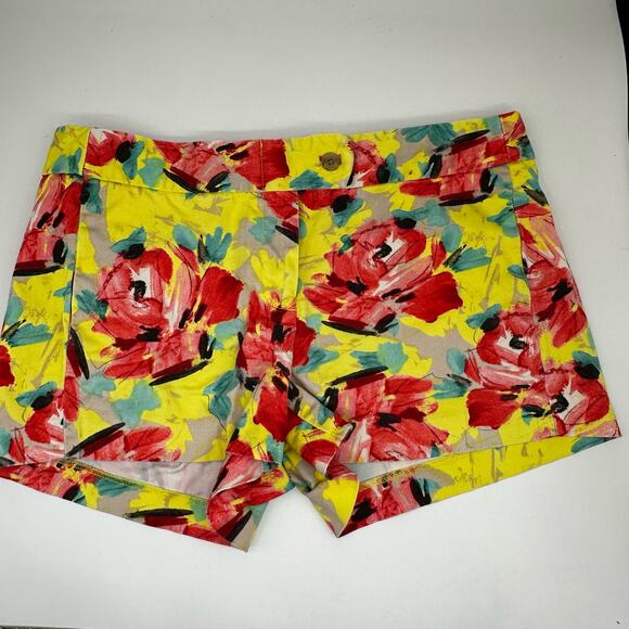 J Crew Yellow & Pink Floral Stretch Chino Shorts Womens Size 6 Bright Peony - Picture 1 of 12